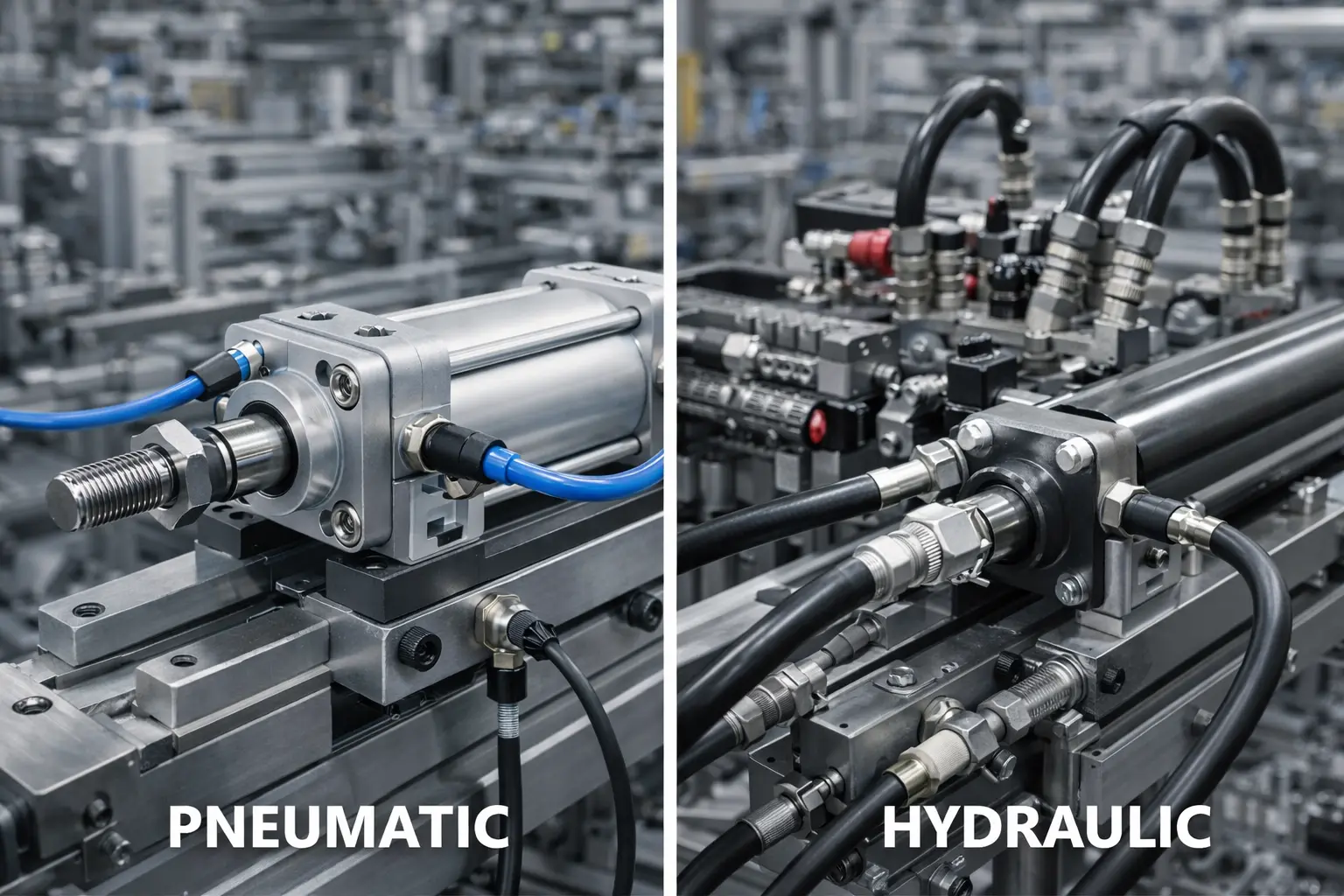 Comparación entre sistemas neumáticos e hidráulicos industriales